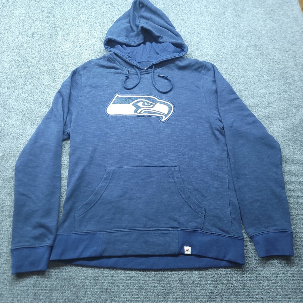 Majestic Seattle Seahawks Hoodie Mens Medium Navy Blue Slub Knit KHAQ NFL
